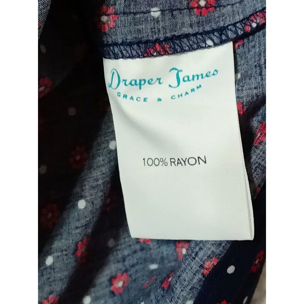 Draper James XS Blue Floral Dot Flutter Sleeve Peasant Boho Top Keyhole Tie Neck - Picture 8 of 11